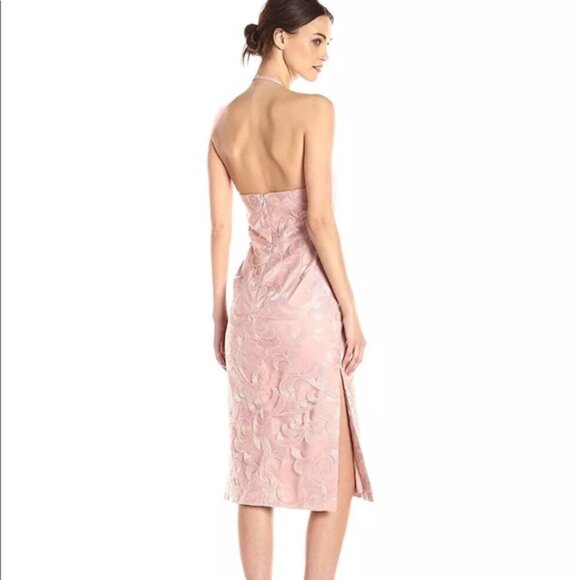 Vera Wang Asymmetric Sequin Lace Blush Midi Dress - Picture 3 of 8